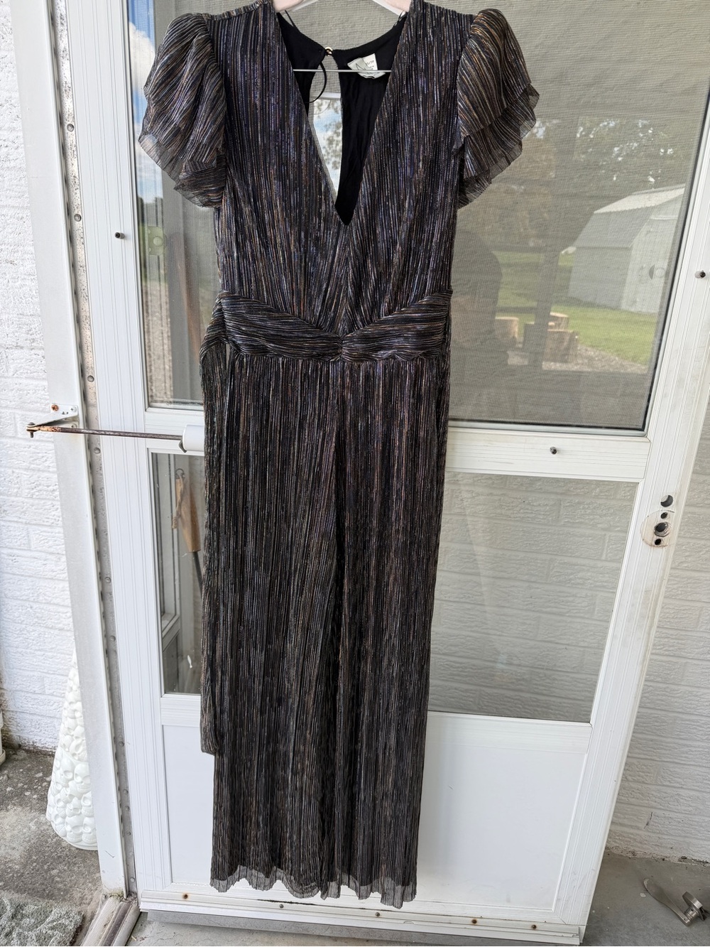 Joie Black Metallic One-Shoulder Pleated Jumpsuit